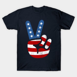 Peace Love Hand USA Flag Vintage Solid T-Shirt